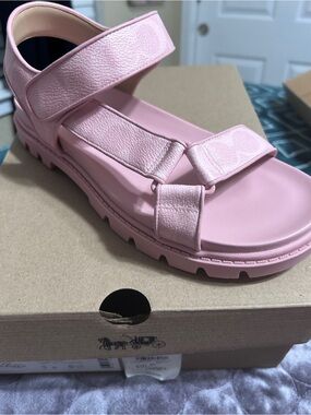 Coach Light Pink Sig Sport Velcro Strap Sandal
